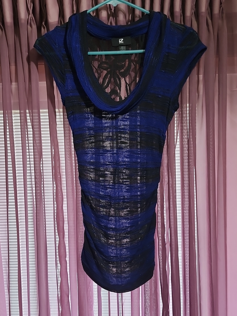 Iz Buyer Navy & Black Striped Cap Sleeve Top XS